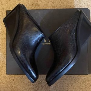 Rag&bone Santiago Mule,Black Croco Pointed Toe Shoe